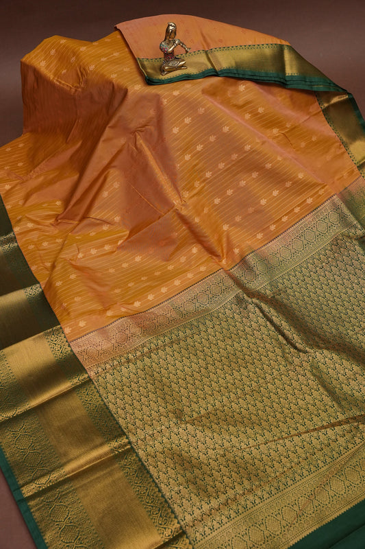 Kanchivaram Semi Silk Saree - Mustard Yellow with Emerald Green