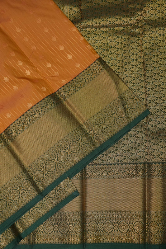Kanchivaram Semi Silk Saree - Mustard Yellow with Emerald Green