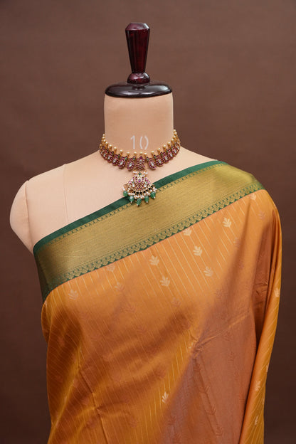 Kanchivaram Semi Silk Saree - Mustard Yellow with Emerald Green