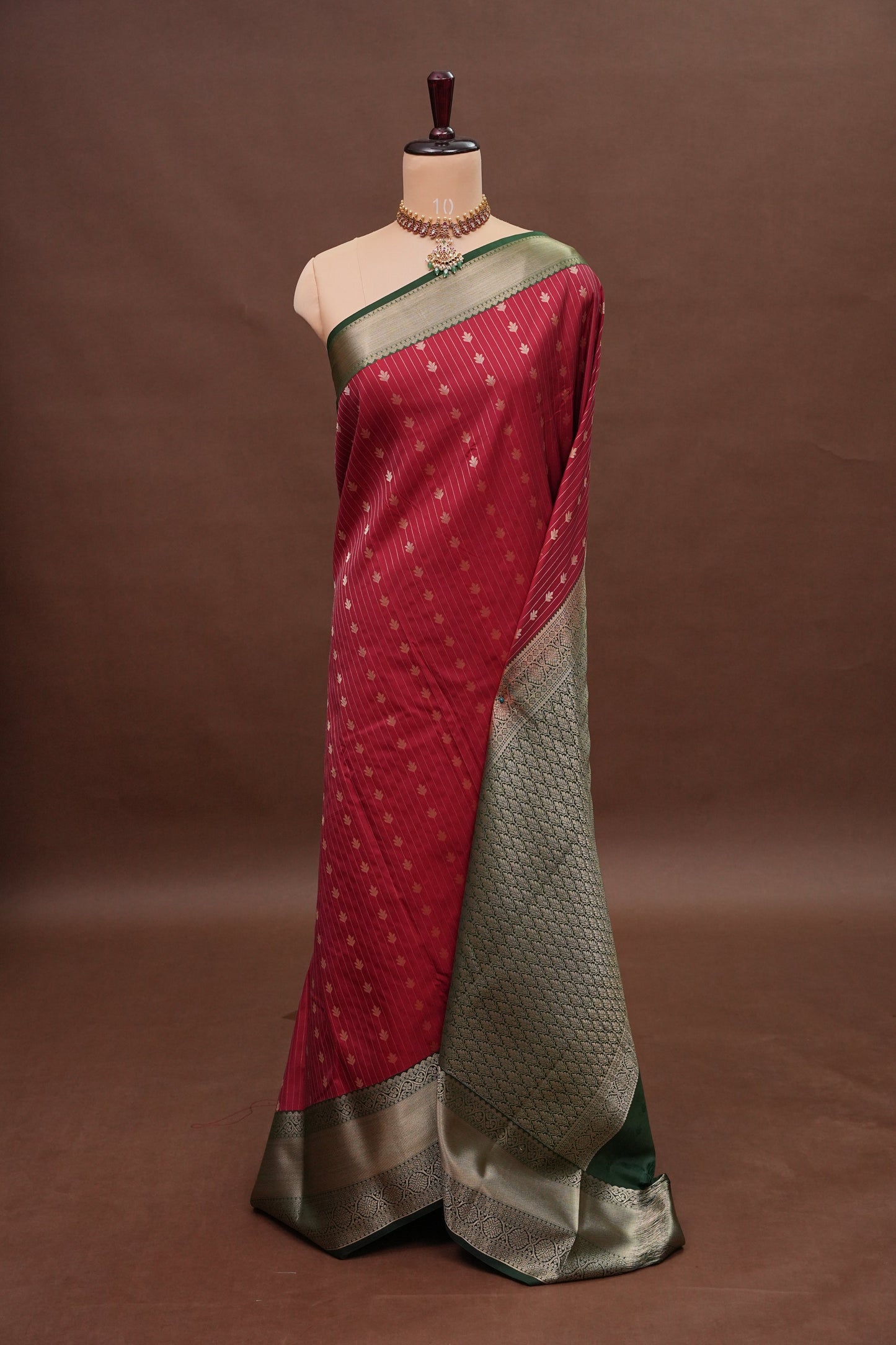 Kanchivaram Semi Silk Saree - Maroon with Emerald Green