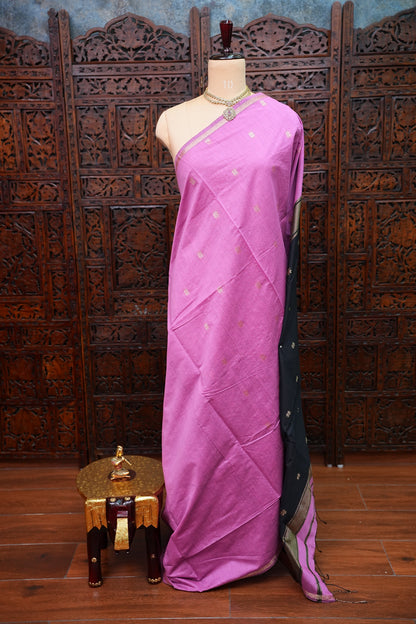 Maheshwari Silk Cotton Saree | Black With Pink