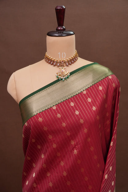 Kanchivaram Semi Silk Saree - Maroon with Emerald Green