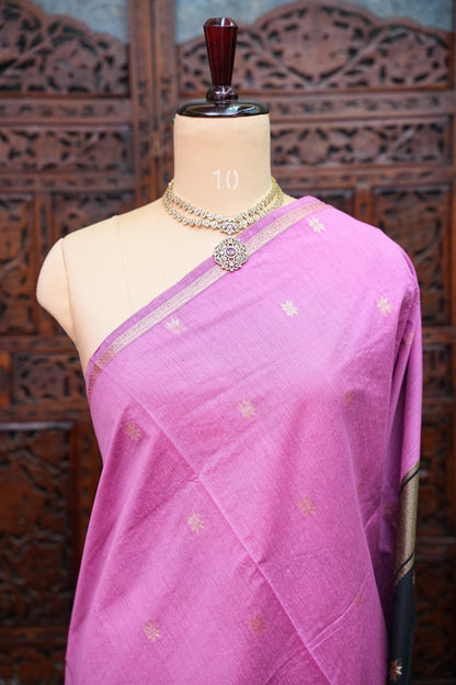 Maheshwari Silk Cotton Saree | Black With Pink
