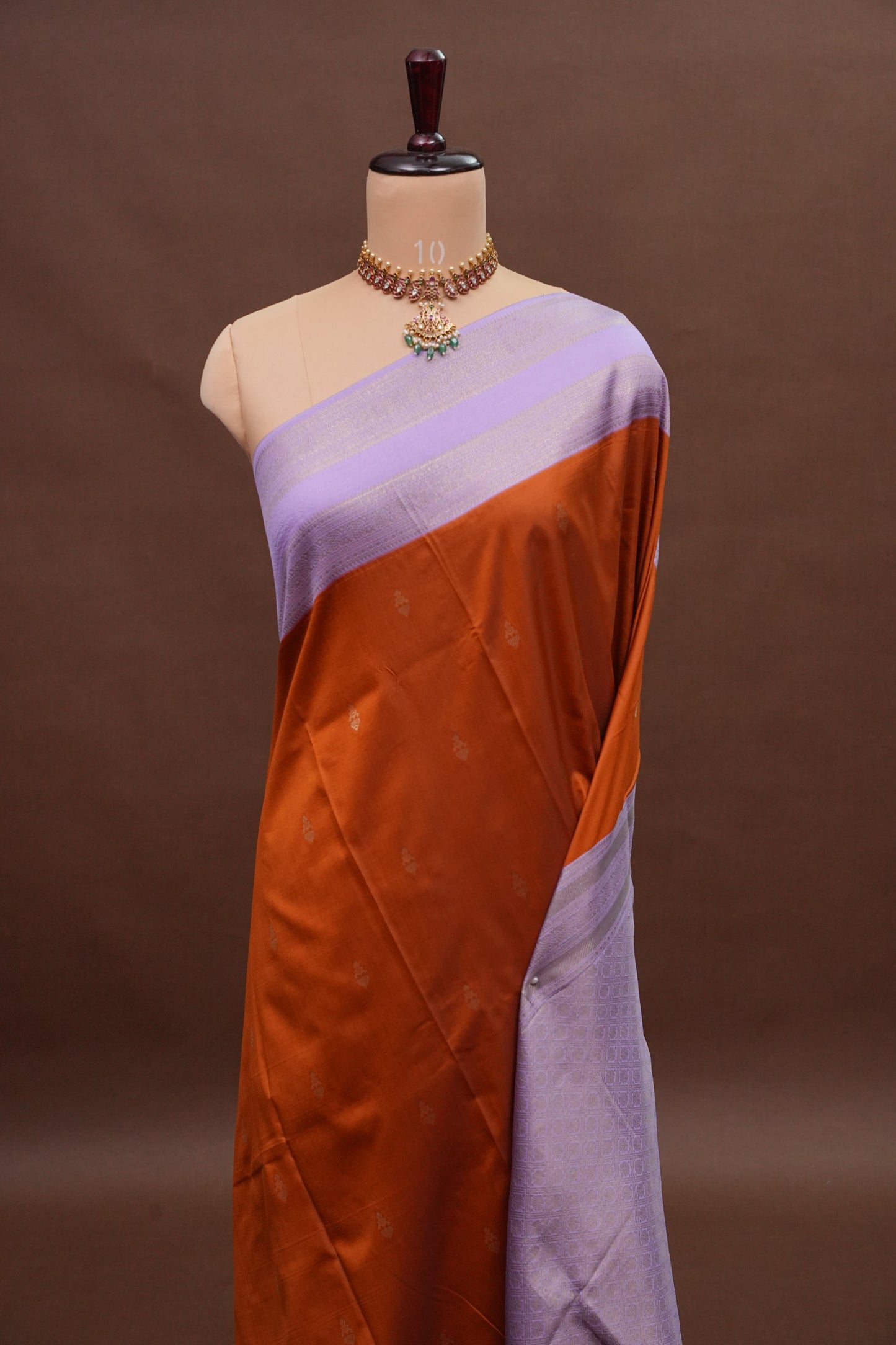Rust Semi Silk Saree with Lavender Zari Border