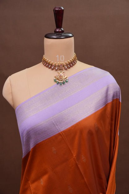 Rust Semi Silk Saree with Lavender Zari Border