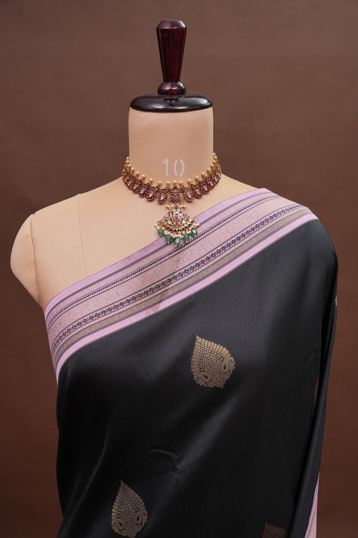 Black Semi Silk Saree with Pink Vintage Zari Border