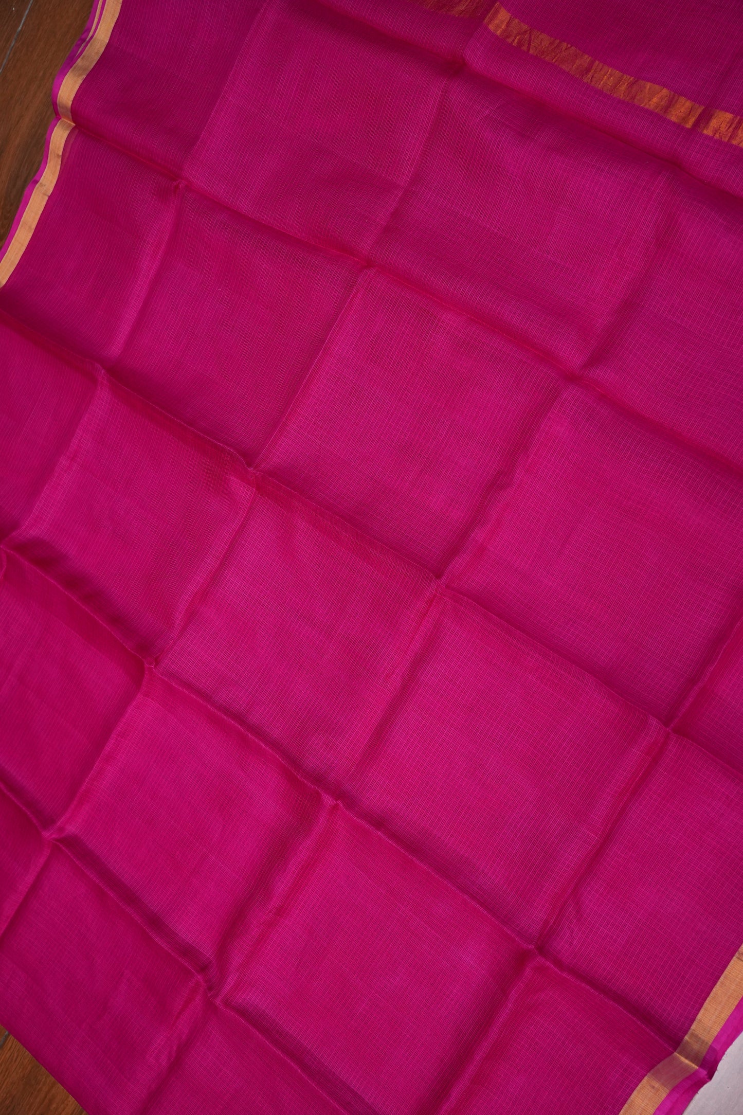 Silk Kota Plain Saree - Hot Pink