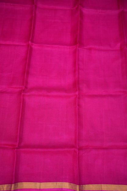 Silk Kota Plain Saree - Hot Pink