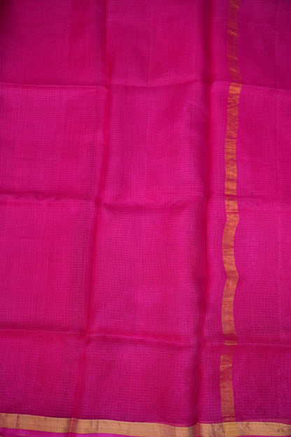 Silk Kota Plain Saree - Hot Pink