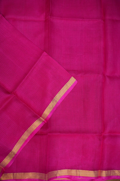 Silk Kota Plain Saree - Hot Pink