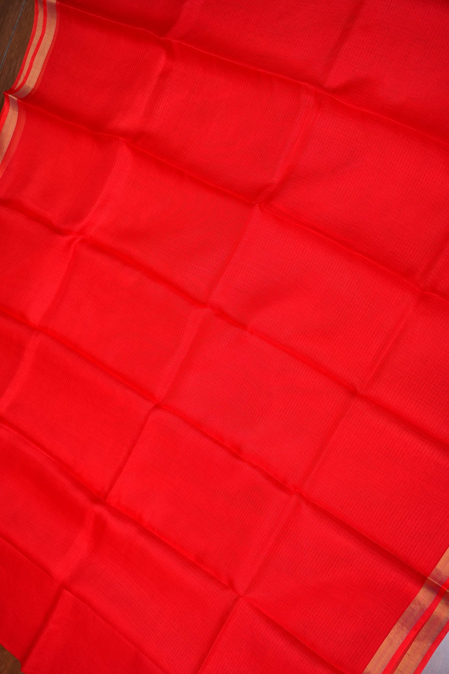 Silk Kota Plain Saree - Bright Red