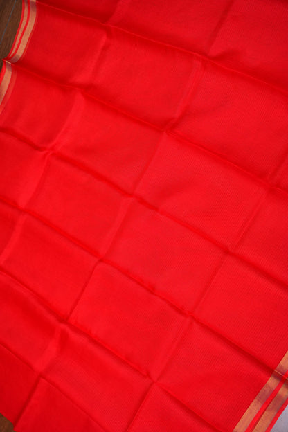Silk Kota Plain Saree - Bright Red