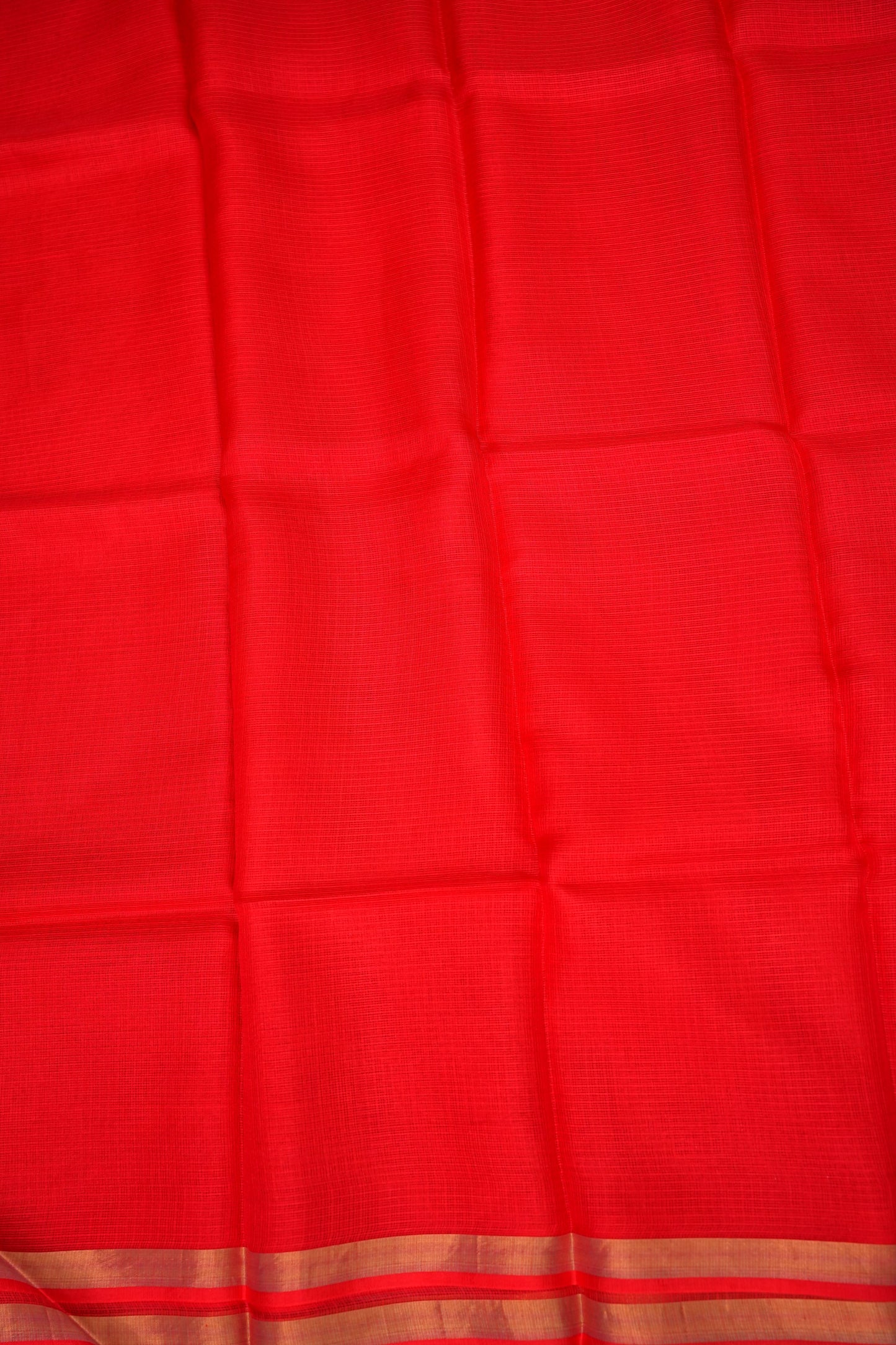 Silk Kota Plain Saree - Bright Red