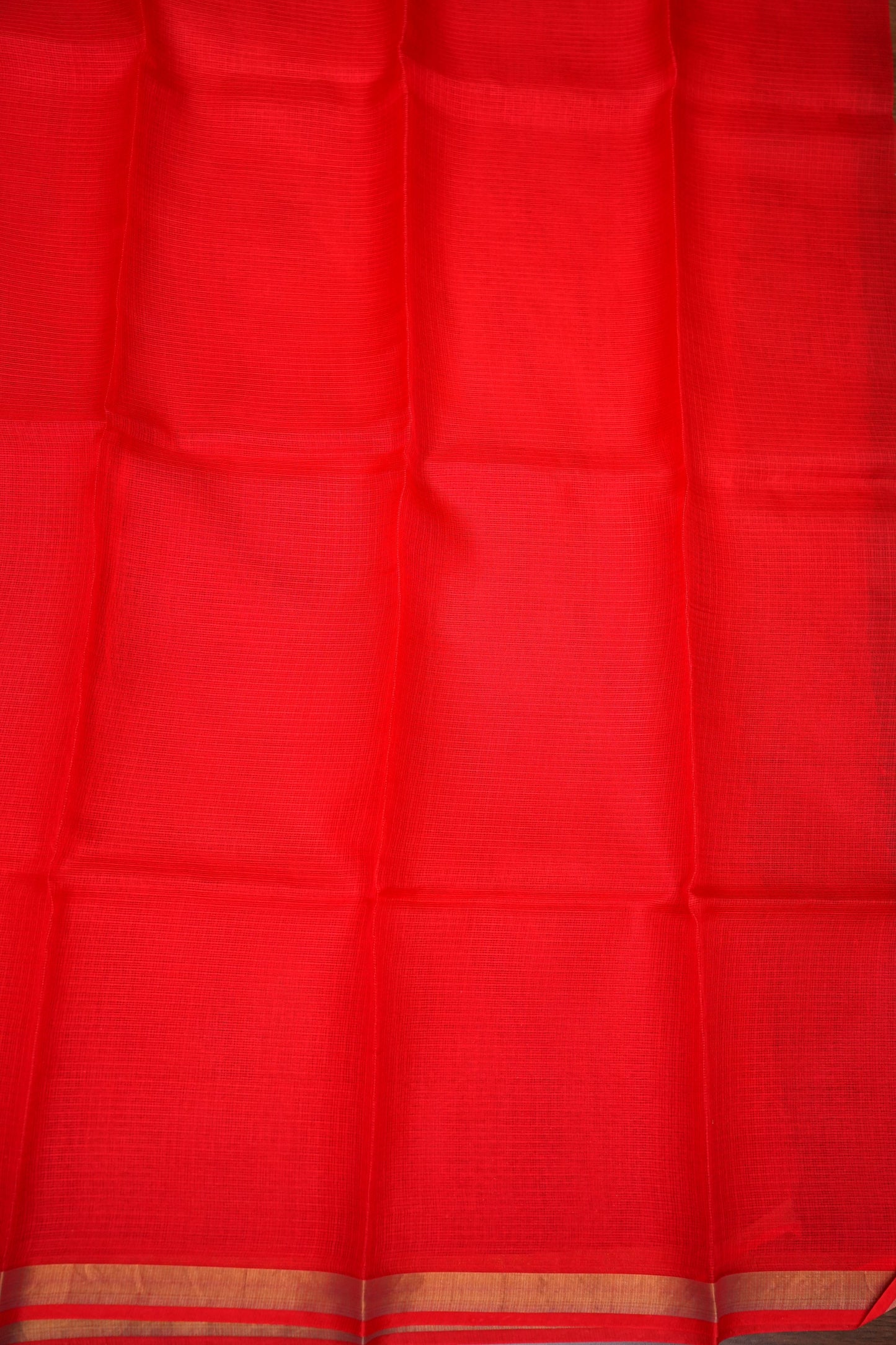 Silk Kota Plain Saree - Bright Red