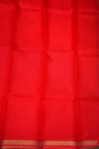 Silk Kota Plain Saree - Bright Red