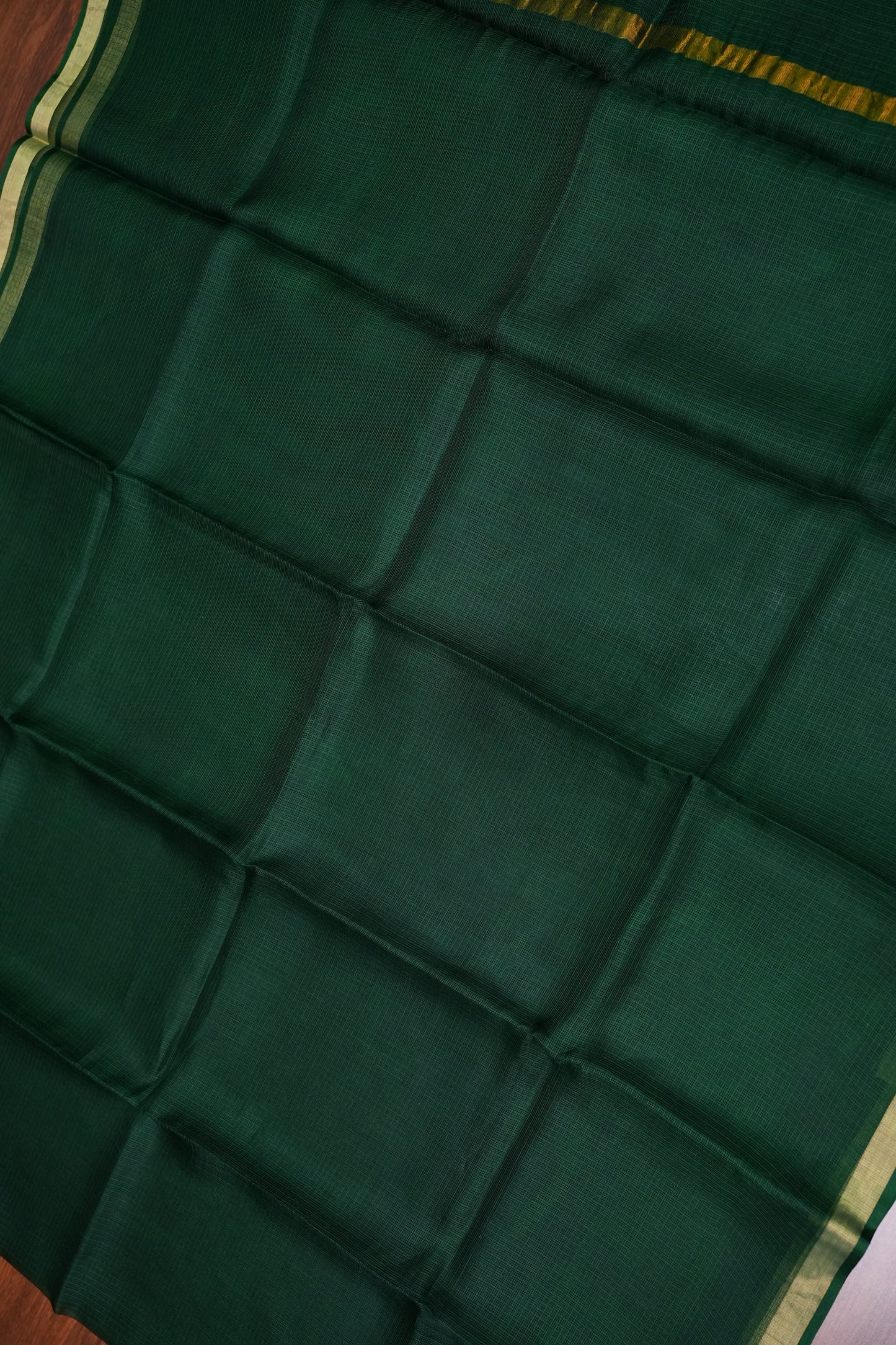 Silk Kota Plain Saree - Bottle Green