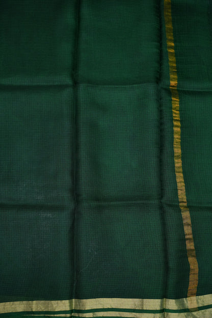 Silk Kota Plain Saree - Bottle Green