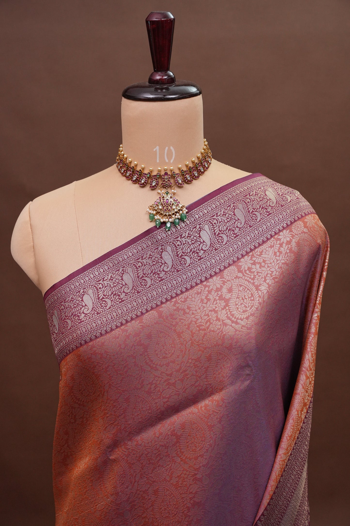 Kanchivaram Semi Silk Saree - Copper with Deep Purple