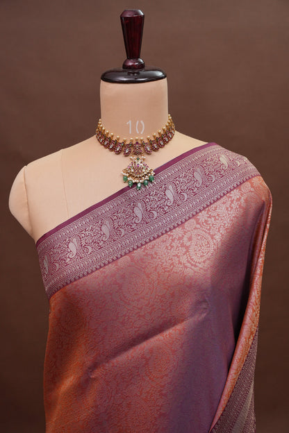 Kanchivaram Semi Silk Saree - Copper with Deep Purple
