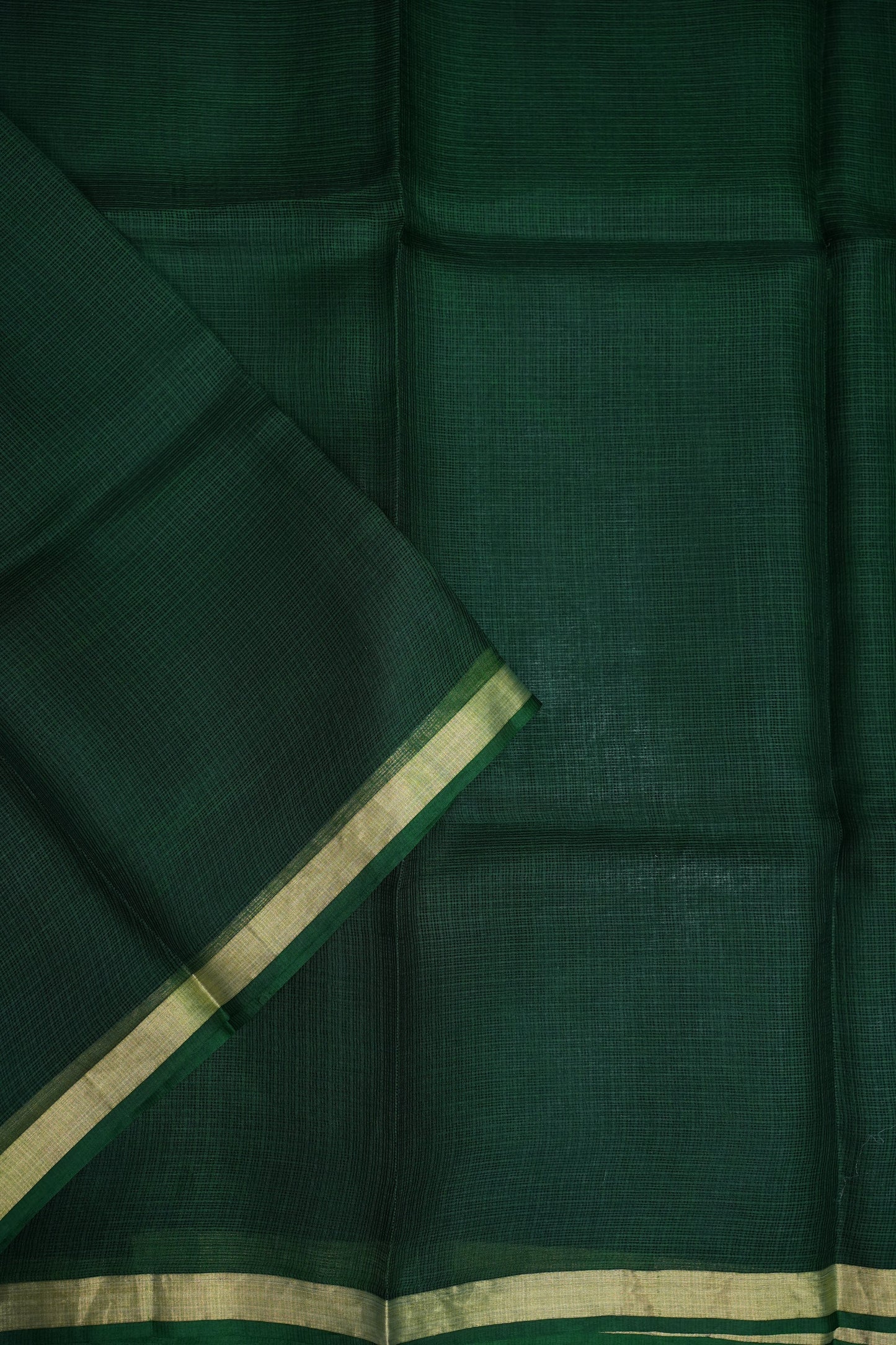 Silk Kota Plain Saree - Bottle Green