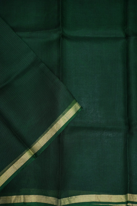 Silk Kota Plain Saree - Bottle Green
