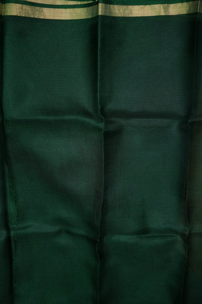 Silk Kota Plain Saree - Bottle Green
