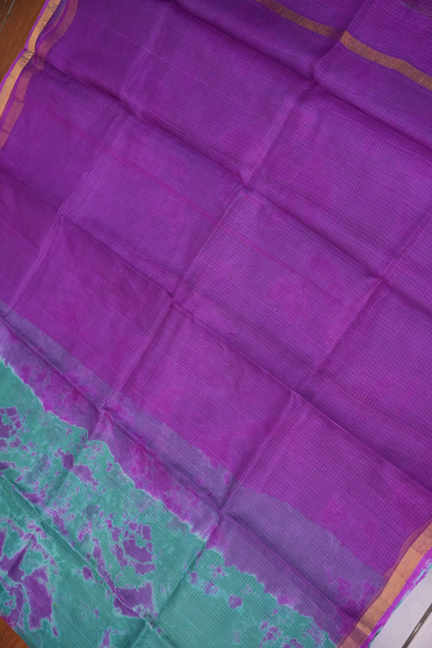 Silk Kota Shibori Tie & Dye Saree - Blue and Pink
