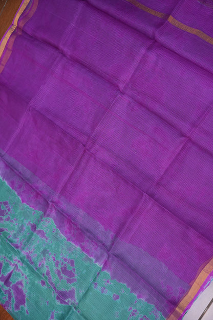Silk Kota Shibori Tie & Dye Saree - Blue and Pink