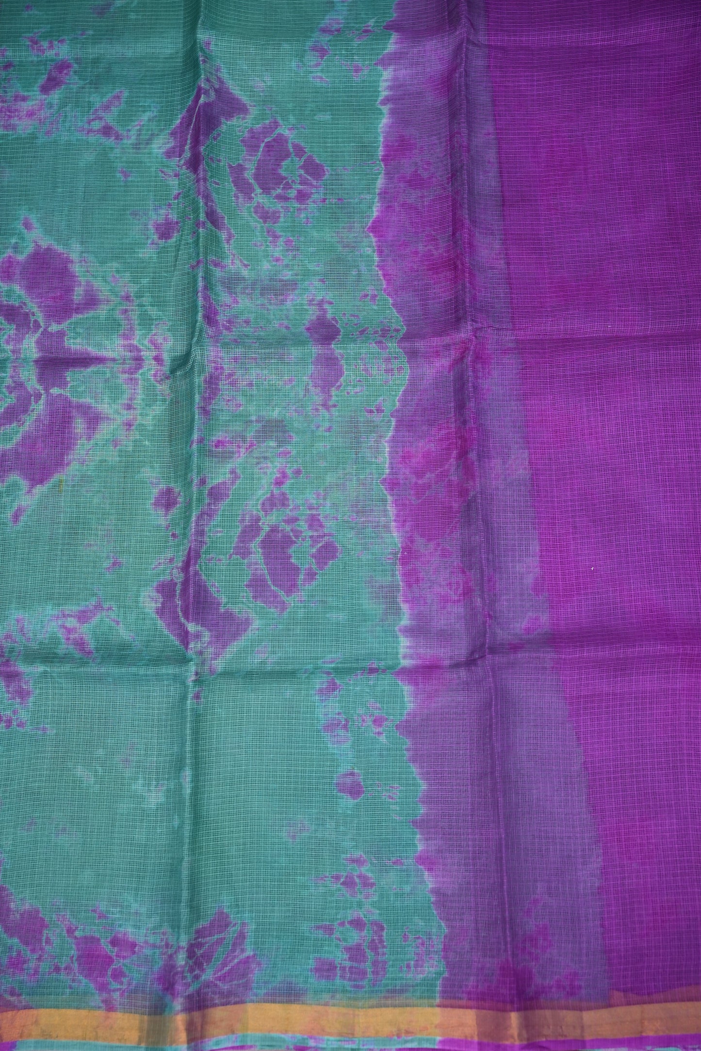 Silk Kota Shibori Tie & Dye Saree - Blue and Pink