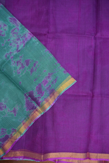 Silk Kota Shibori Tie & Dye Saree - Blue and Pink