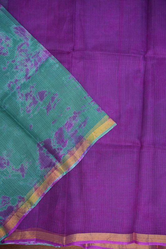 Silk Kota Shibori Tie & Dye Saree - Blue and Pink