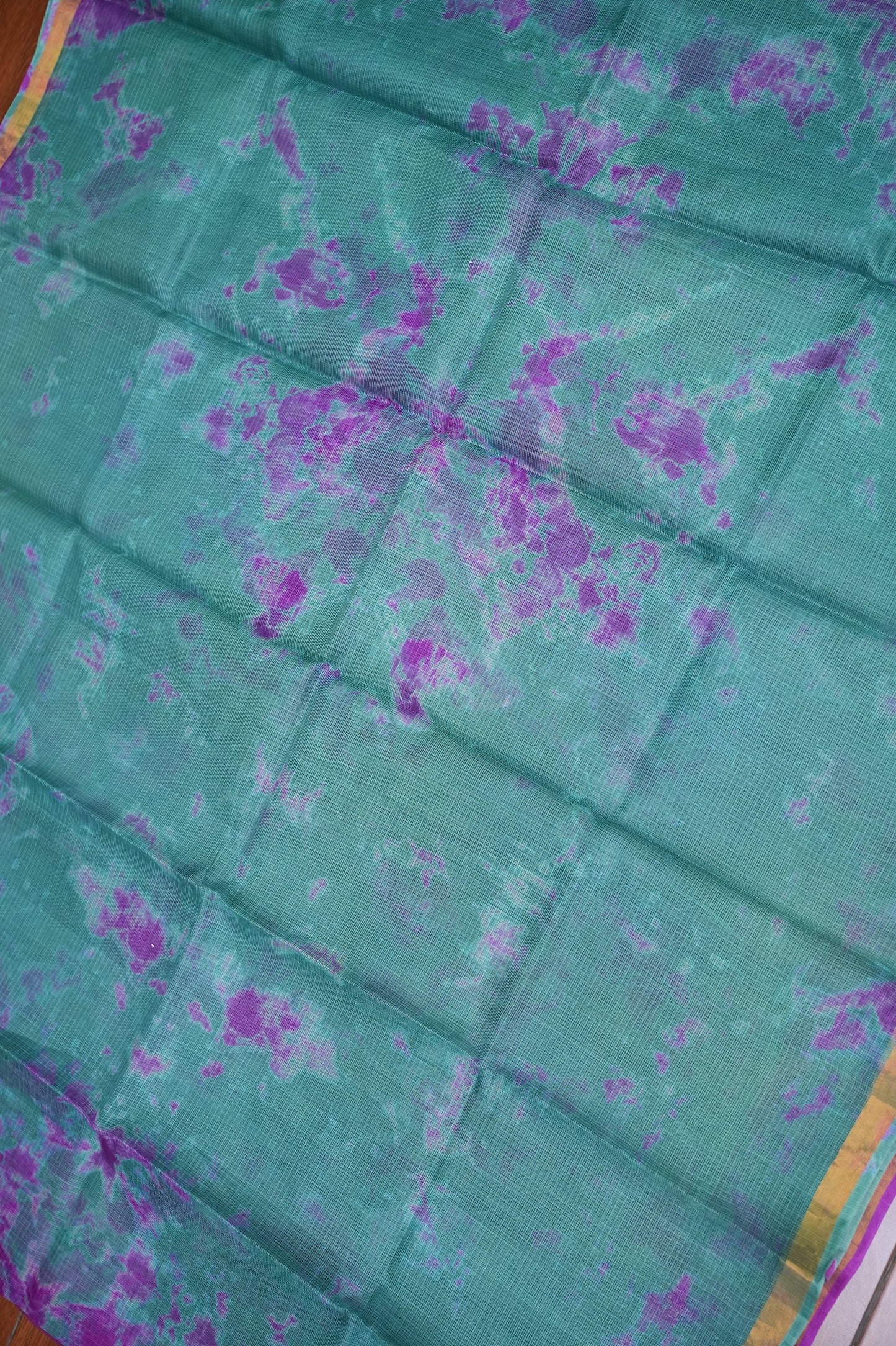 Silk Kota Shibori Tie & Dye Saree - Blue and Pink