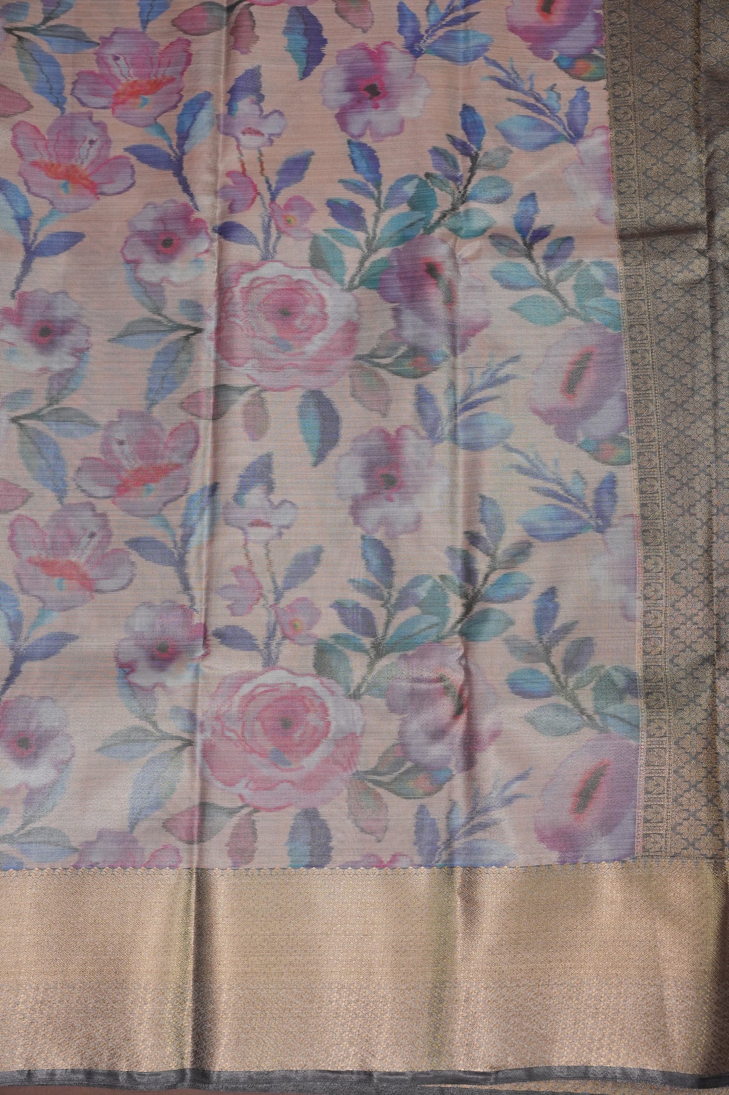 Digital Printed Semi Silk Saree - Pastel Pink Nude