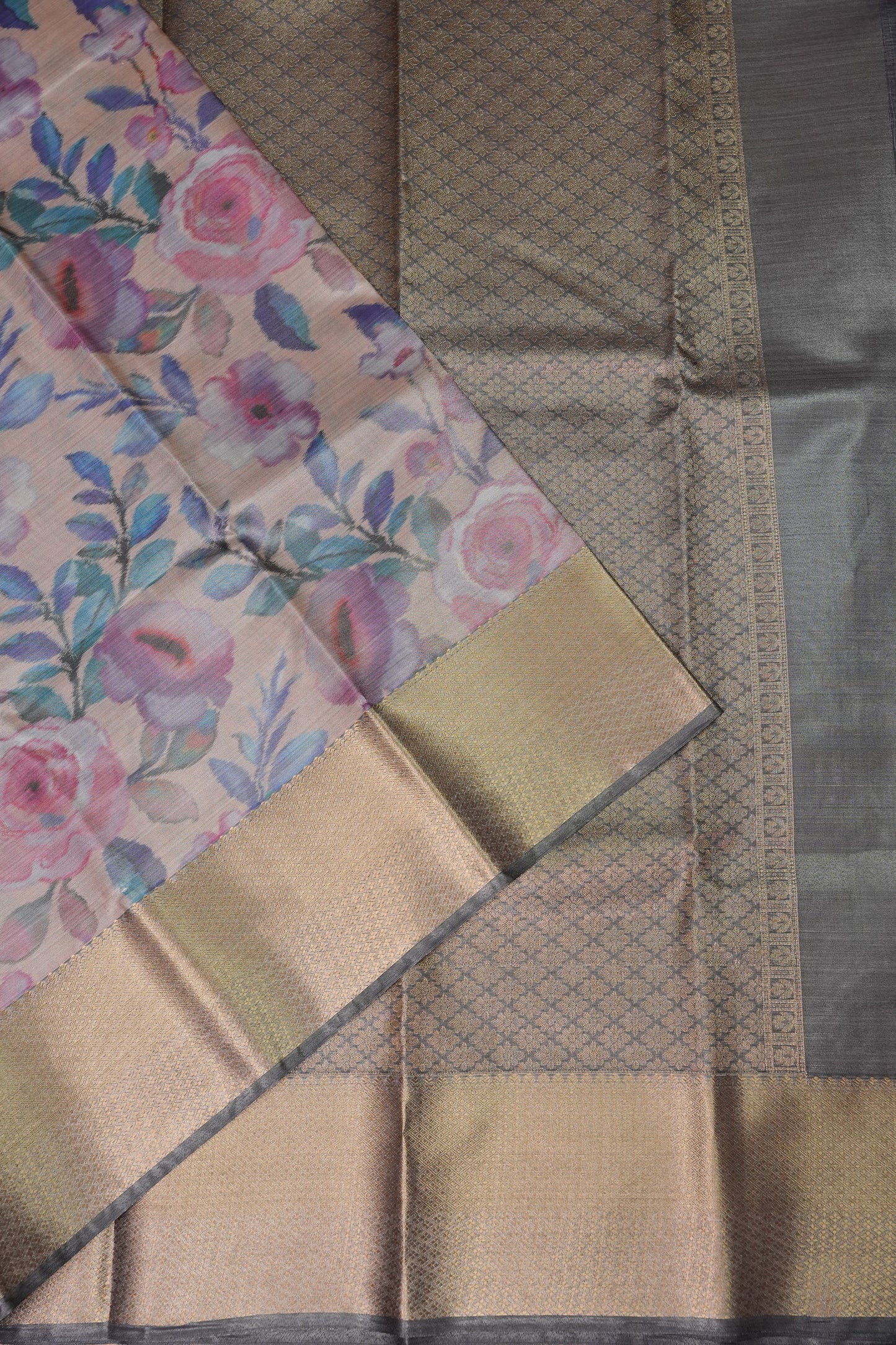 Digital Printed Semi Silk Saree - Pastel Pink Nude