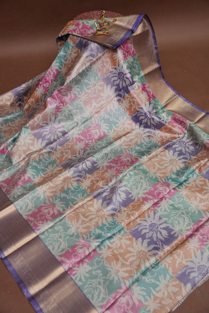 Digital Printed Semi Silk Saree - Pastel Nude