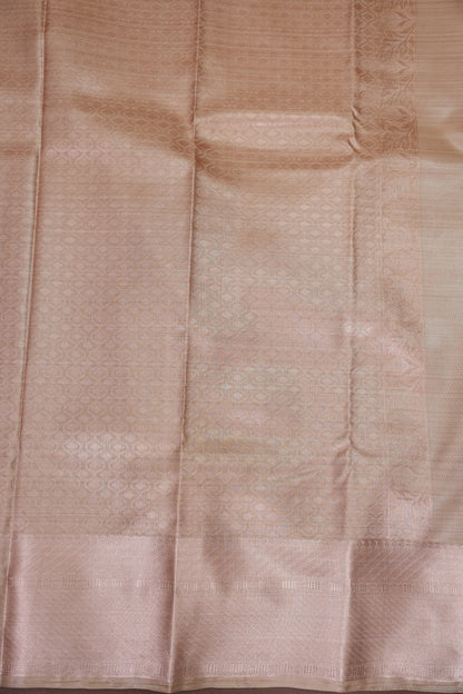 Digital Printed Semi Silk Saree - Peach Beige with Rust