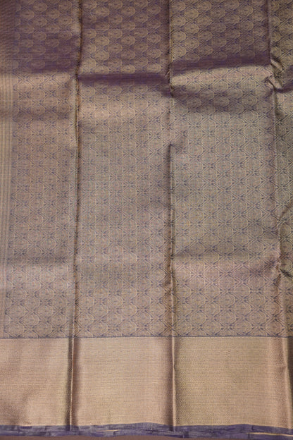 Digital Printed Semi Silk Saree - Muted Lavender Grey with Lime Yellow
