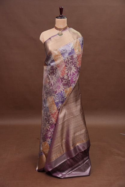 Digital Printed Semi Silk Saree - Pastel Multicolour