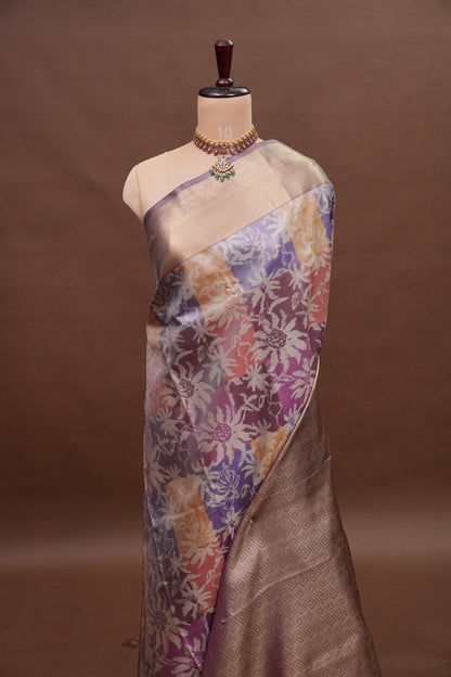 Digital Printed Semi Silk Saree - Pastel Multicolour