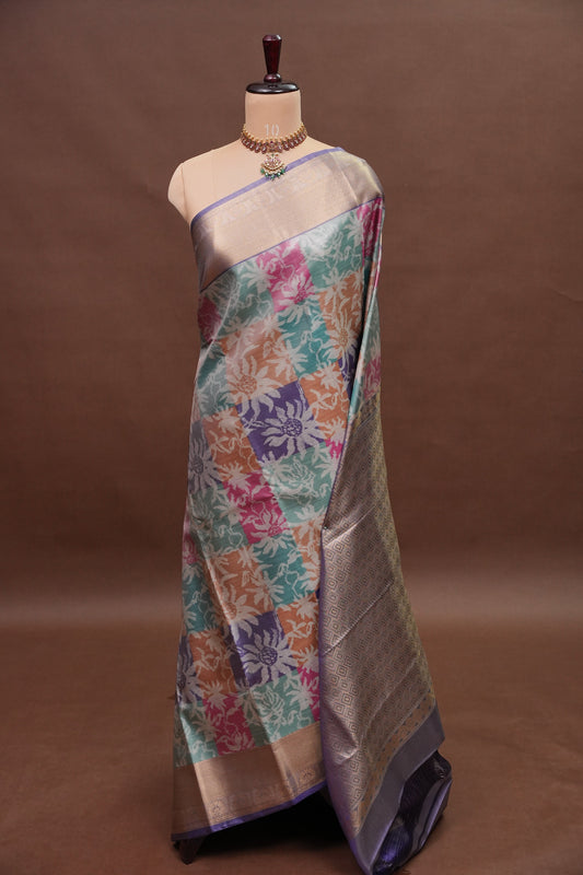 Digital Printed Semi Silk Saree - Pastel Nude