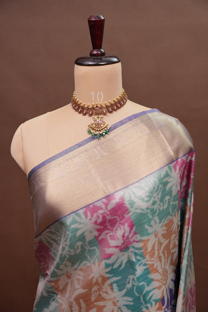 Digital Printed Semi Silk Saree - Pastel Nude