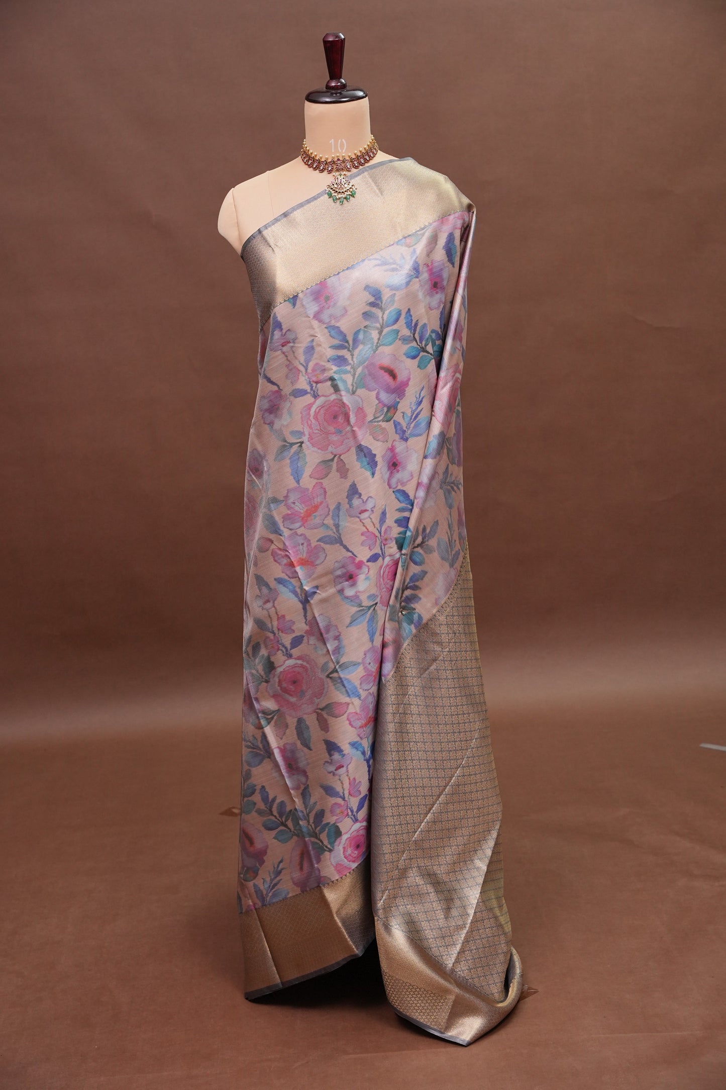 Digital Printed Semi Silk Saree - Pastel Pink Nude