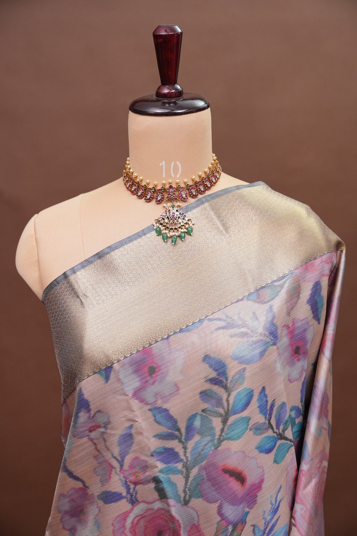 Digital Printed Semi Silk Saree - Pastel Pink Nude