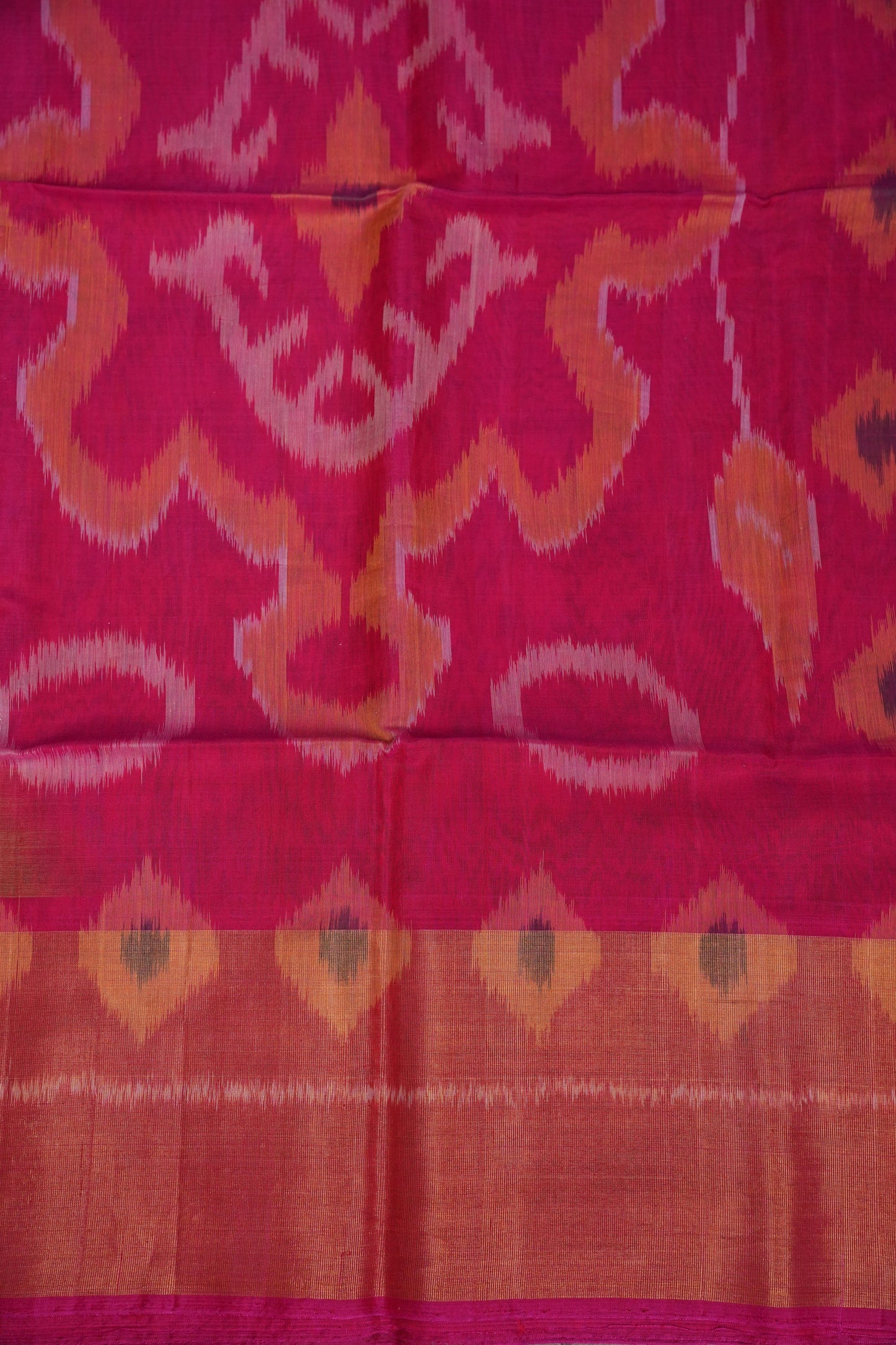 Pure Ikkat Silk Cotton Saree - Mustard & Grey with Pink