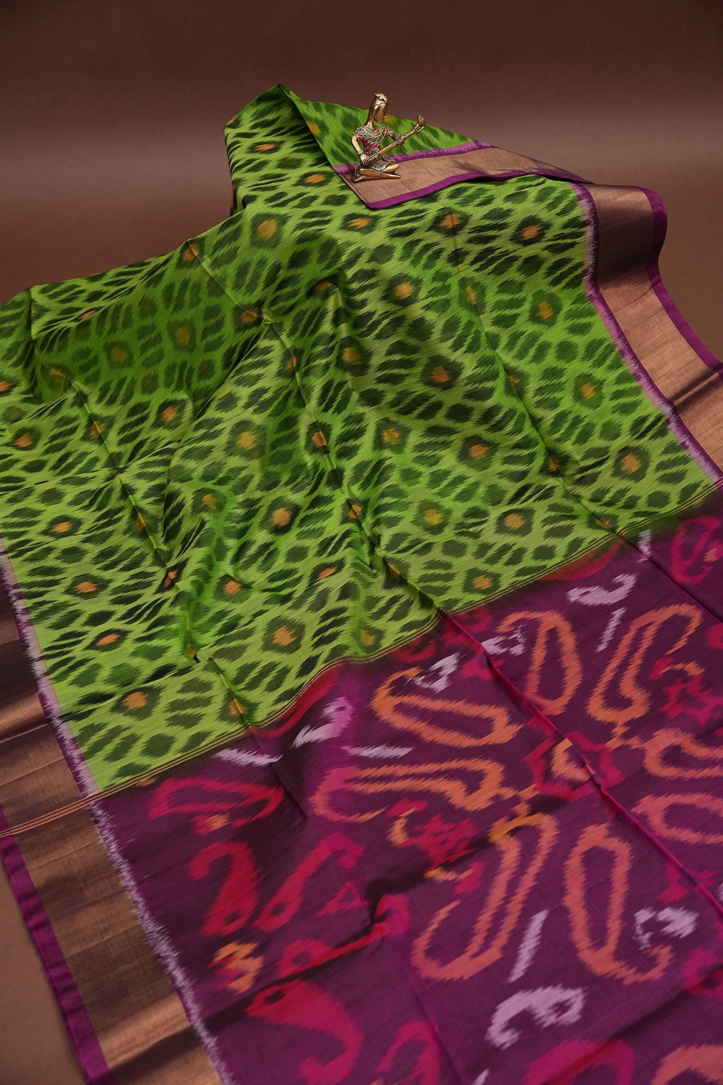 Pure Ikkat Silk Cotton Saree - Green & Purple