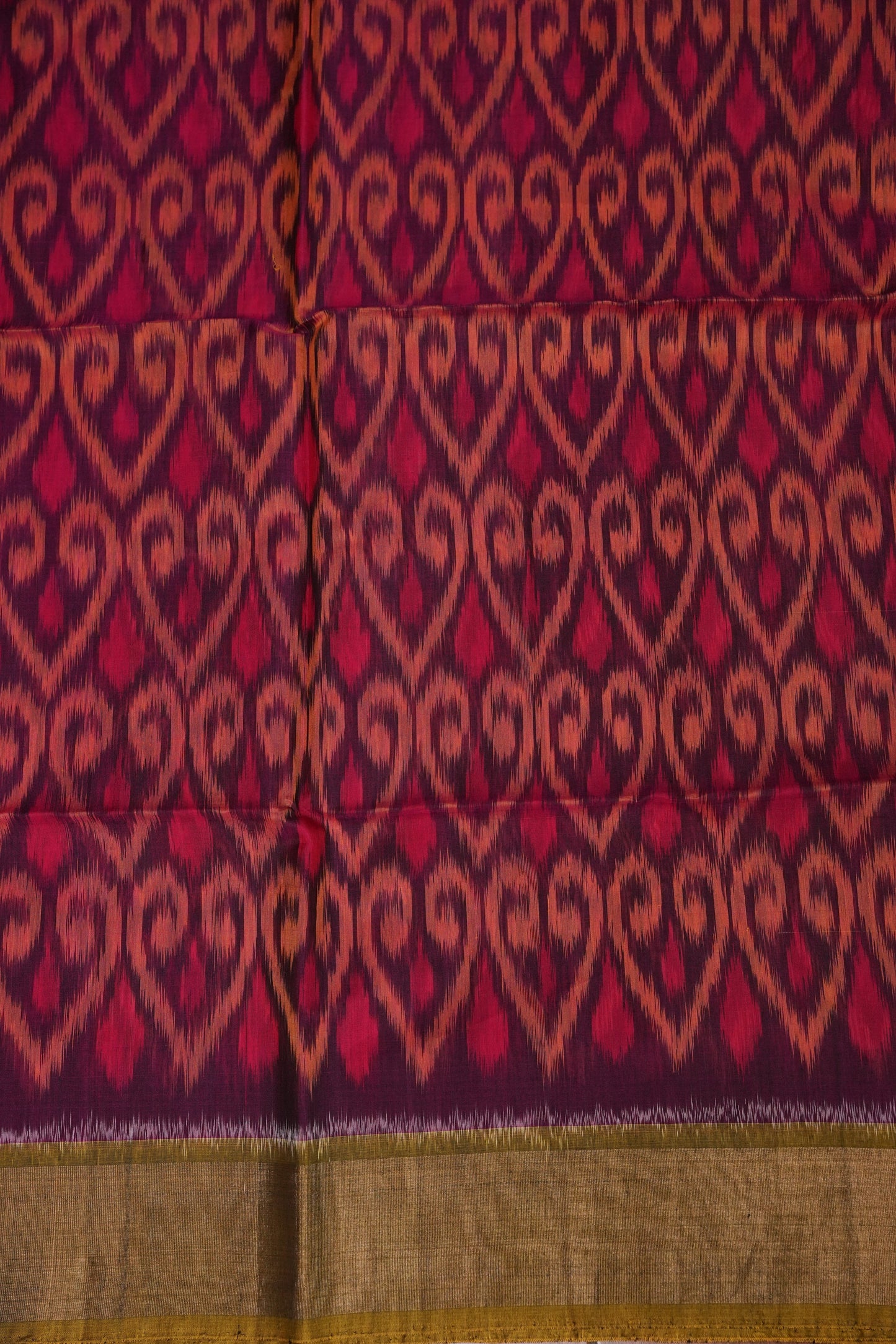 Pure Ikkat Silk Cotton Saree - Wine & Mustard