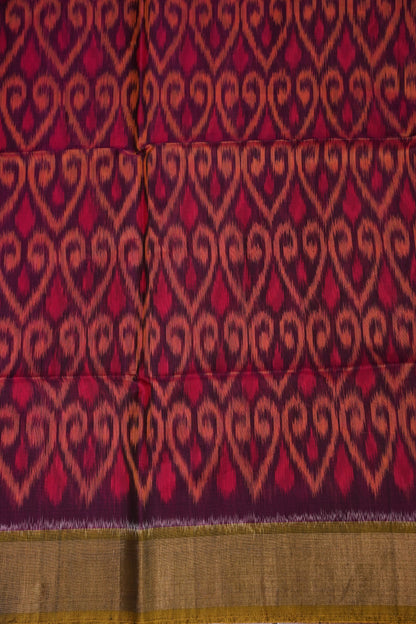 Pure Ikkat Silk Cotton Saree - Wine & Mustard