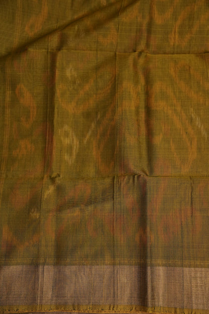 Pure Ikkat Silk Cotton Saree - Wine & Mustard
