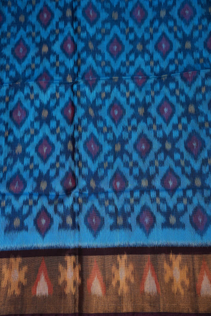 Pure Ikkat Silk Cotton Saree - Blue & Coffee