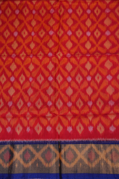 Pure Ikkat Silk Cotton Saree - Red & Royal Blue